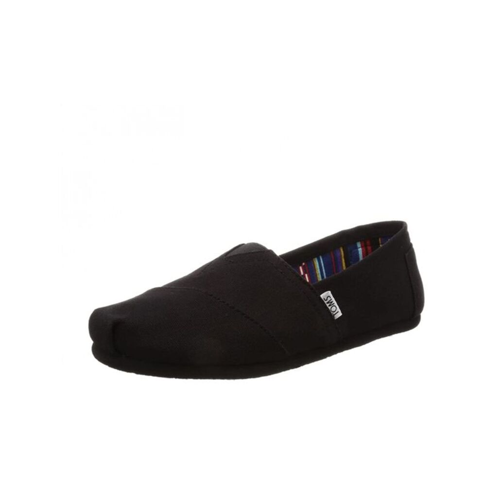 NWT TOMS Womens Black Logo Padded Goring Alpargata Almond Toe Slip On Flats 6.5